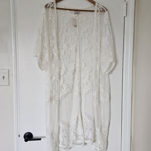 Womens Duster Kimono Sheer Fairy Cottage Festival Duster Embroidered White OS